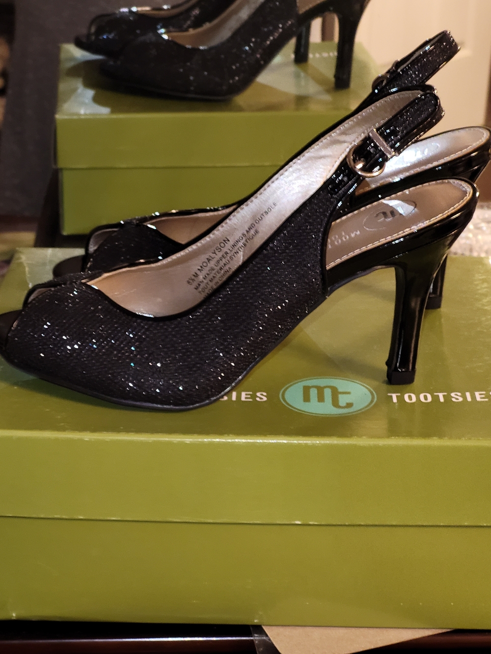 Mootsies Tootsies Black Sparkle Slingback Heels